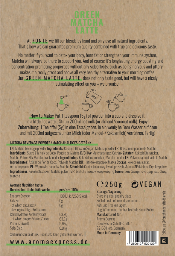 Fonte Green Matcha Latte 250g - 100% Vegan - PREORDER NOW